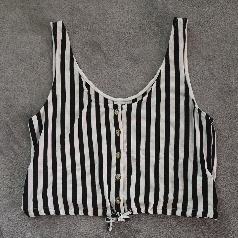Hurley Black and White Crop Tank Top with Tie Front